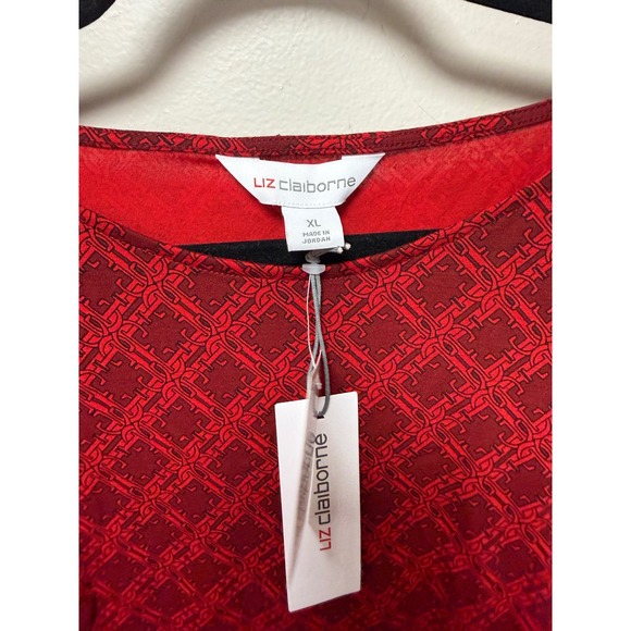 Liz Claiborne Red Geometric Print Long Sleeve Tunic Top XL - Picture 2 of 6